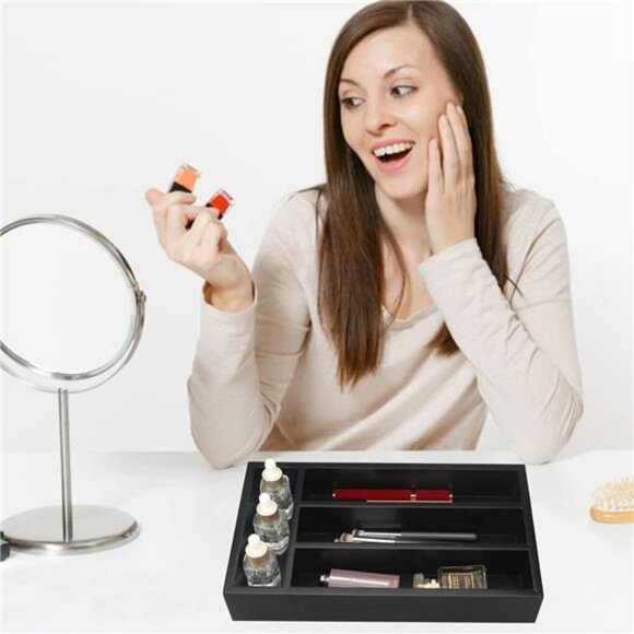 Small bamboo silverware drawer organizer narrow cutlery tray utensil flatware ho - Picture 2 of 7